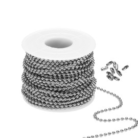 PATIKIL 2.4mm x 56ft 304 Stainless Steel Ball Chain, 1 Set Ball Chain Bead with 100 Pcs Matching Connector Clasp for Curtain Blind Pull, Tag Rings, DIY Crafts