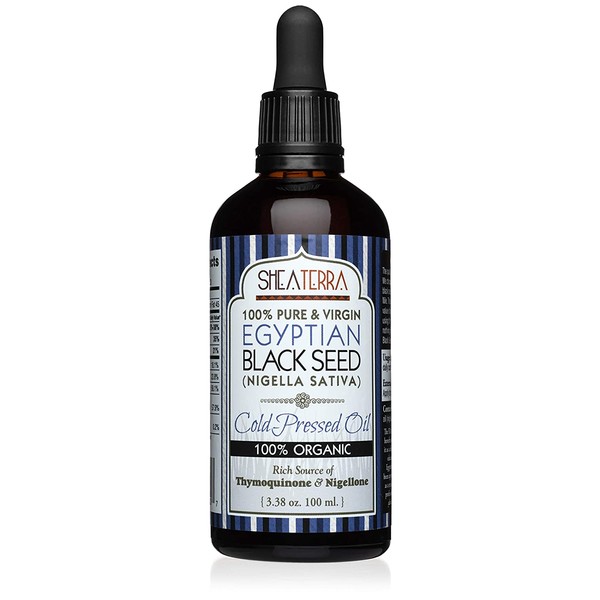 Shea Terra Egyptian Black Seed Cold-Pressed Extra Virgin Oil | All Natural & Organic Oil to Boost Immune System, Improve Hair Growth & Skin Tone, Manage Chronic Dry Skin, Eczema & More - 3.38 oz