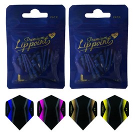THOR-DARTS L-Style Dart Tips in Double Pack Flights (2 x 50 Pieces + 1 Set Flights) Black Lippoint USA 2BA Standard Thread, Plastic Soft Tip Dart Points (Pack of 100) 2BA Thread