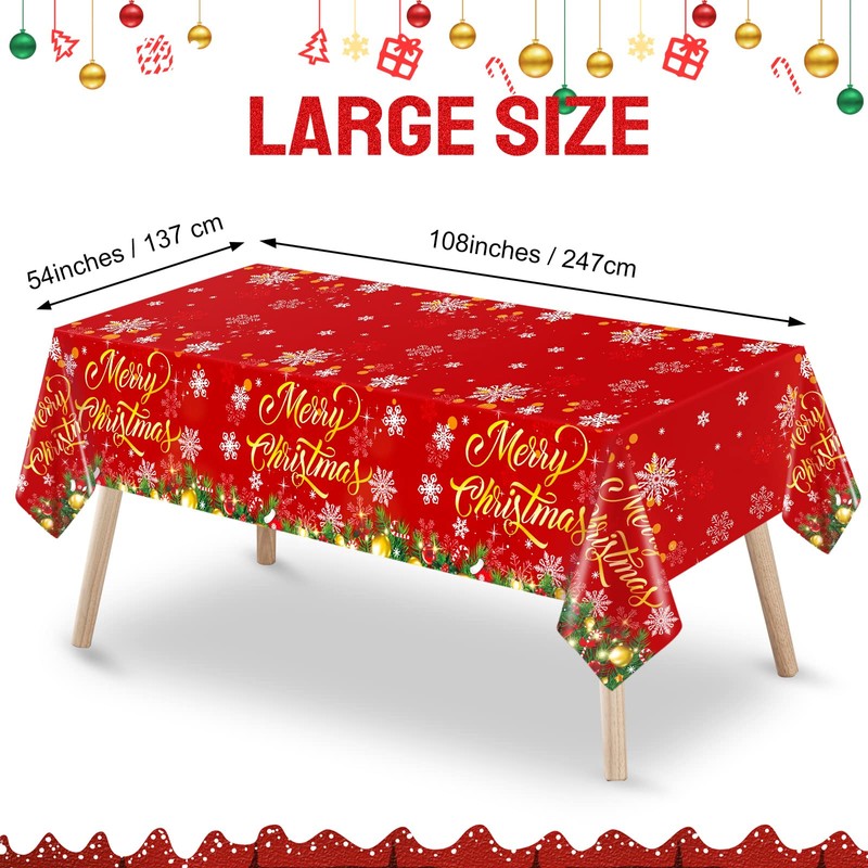 3 Pieces Merry Christmas Tablecloth Christmas Tree Plastic Table Cover