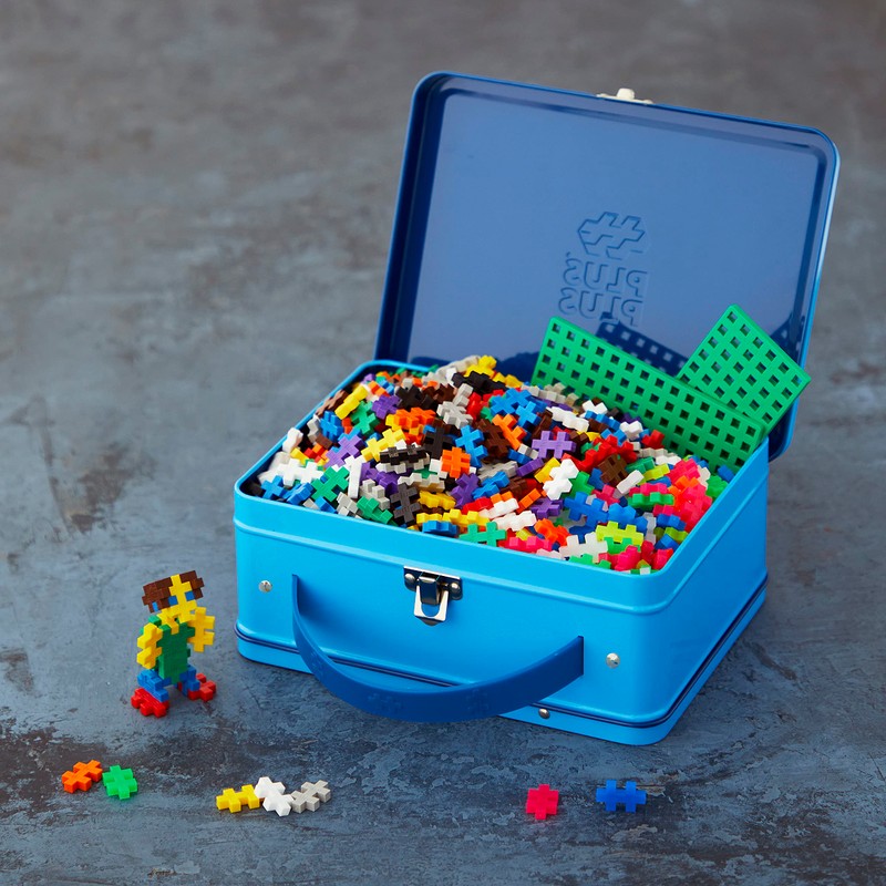 Plus-Plus 9607002 Geniales Konstruktionsspielzeug, Basic, Bausteine-Set in praktischer Metall-Box mit