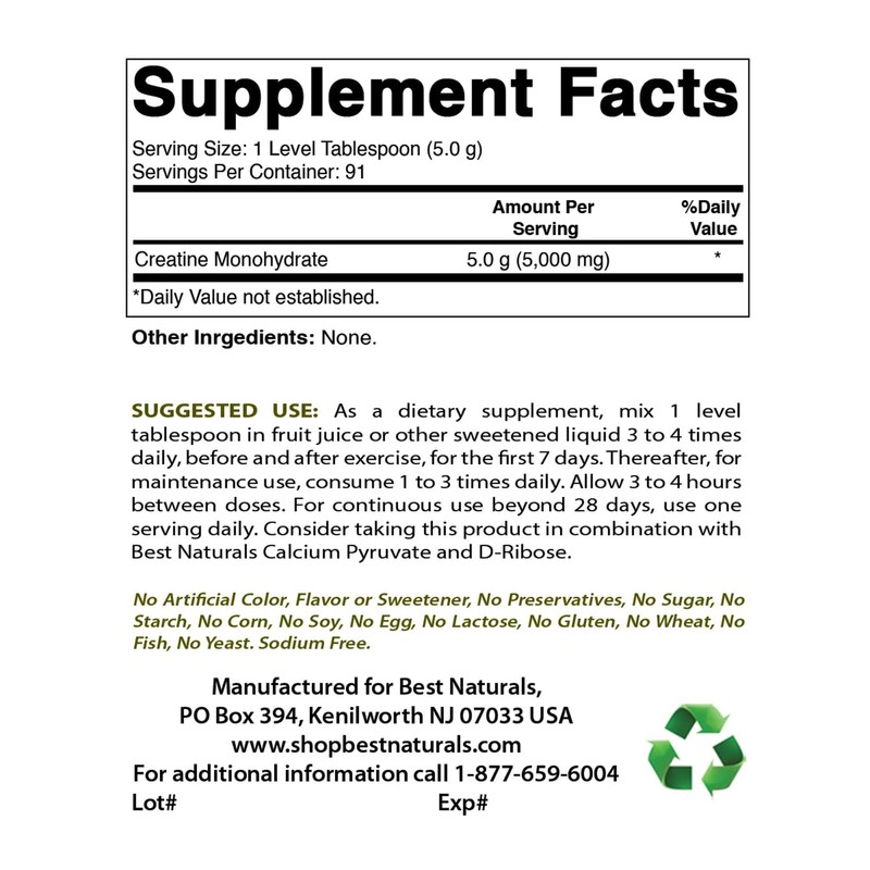 Best Naturals Creatine Monohydrate 1 Lb Pure Powder (1 LB