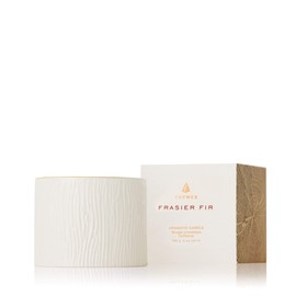 Thymes Frasier Fir Candle - Gilded Ceramic Small Jar Candle - Scented Candle with a Luxury Home Fragrance - Elegant Holiday Candle - Single-Wick Candle - White Candle (6 oz)