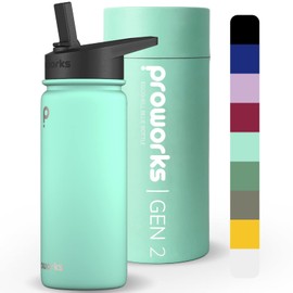 Proworks Gen 2 Stainless Steel Water Bottle with Straw 1L 24 Hours Cold 12 Hours Hot Drinks Leakproof Metal Insulated Flask Work Gym Travel - Eggshell Blue