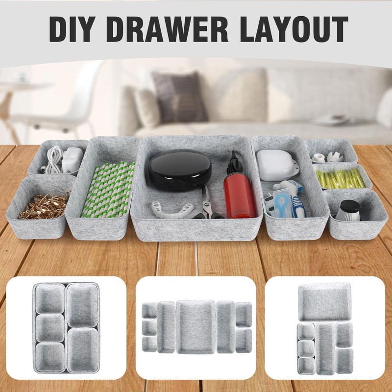 Felt drawer organiser,Drawer Organiser Set,Stackable Storage Boxes,Eco-Friendly Makeup Drawer Organiser,Felt