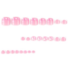24PCS French Tips Press On Toe Nails Short Square Fake Toenails - Nude Pink Nails Press Ons with Lips Heart Design Glossy Fake Toes Nails Press on Summer Artificial Glue On Toenails for Women Girls