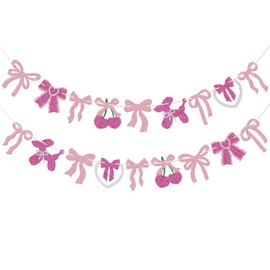 Coquette Themed Banner, Pink Bow Garland, Glitter Coquette Birthday Party Decor, Coquette Bachelorette Party Decor, Bow Party Decorations, Pink Bow Decor for Bridal Shower Baby Shower