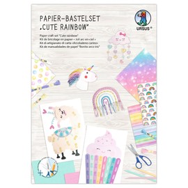 Ursus 8080001F - Cute Rainbow Paper Craft Set, Set of Photo Cardboard, Braiding Sheets, Punching Parts, Braiding Strips and Embroidery Thread, Includes Step by Step Instructions (English language not