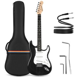 CAHAYA Stratocaster Electric Guitar for Beginner: 39” Solid Body Electric Guitars with SSS Pickups Beginner Guitar Kit with Gig Bag Audio Cable CST90 Matte Finish Black