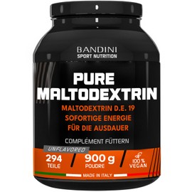 Bandini® Maltodextrin 900 g, fine carbohydrate powder, popular with fitness powerlifting and bodybuilding, muscle growth, endurance, tasteless, good solubility, laboratory tested, vegan