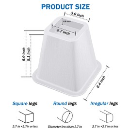 ANNKUT 6 Inch Heavy Duty Bed Risers, Furniture Risers for Desk, Chair, Table or Sofa, Couch Lift Risers, Supports up to 2200 lbs per Leg(6 Pack White)