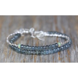 Aquamarine Gemstone Sterling Silver Wrap Bracelet- October Birthstone Women's Jewelry-Gift Idea-Holiday (Aquamarine)