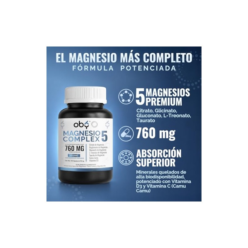 OBY Magnesio Complex 5 con Citrato, Bisglicinato y Treonato 190