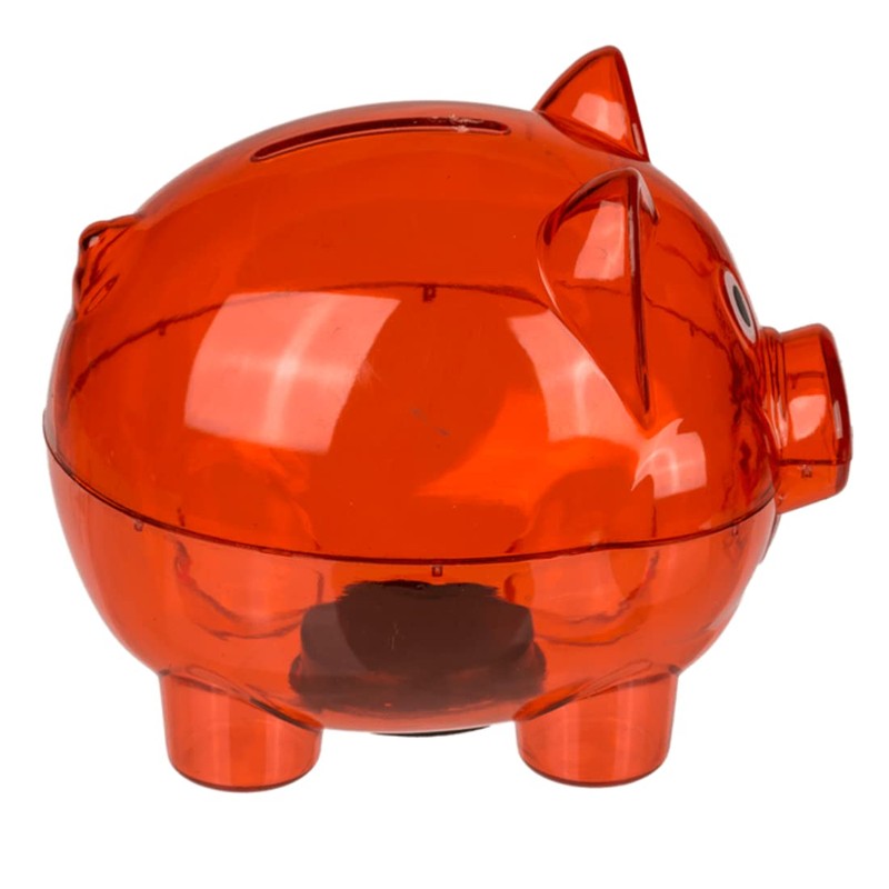 Small Red Clear Plastic Piggy Bank 10cm x 8cm x