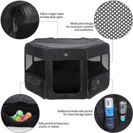 X-ZONE PET Portable Foldable Pet Dog Cat Playpen Crates Kennel/Premium 600D Oxford Cloth,Removable Zipper Top, Indoor and Outdoor Use (XL, Black)