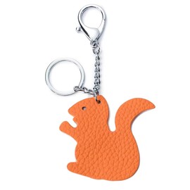 Fuerxy Leather Squirrel Keychains, Cute Animal Charm for Purse Handbags Bag Accessories Squirrel Key Charms (Orange)
