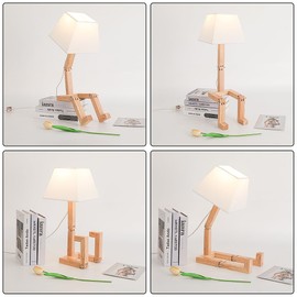 Kids Bedside Lamp with Square Lampshade,DIY Unique Desk Lamp,Cute&Funny Table Lamp with Wood Adjustable Shape,Stnadnight Lighting Fixture for Bedroom,Study，Dormitories,Reading&Study/Working Lamps