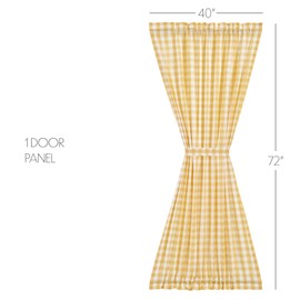 VHC Brands Annie Buffalo Check Farmhouse 72"x40" Door Panel Yellow Rod Pocket Cotton Tie Back(s) Window Curtains