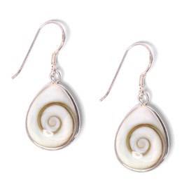 81stgeneration Women's 925 Sterling Silver Shiva Eye Spiral Shell White Teardrop Dangle Earrings