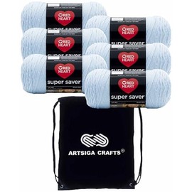 Red Heart Super Saver Light Blue E300B-381 (6-Skeins - Same Dye Lot) Worsted Medium #4 Acrylic Yarn for Crocheting and Knitting with Project Bag