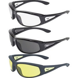 Global Vision 3 Pairs of Integrity-2 Z87.1 ANSI Safety Sunglasses Black Frames Clear Smoke & Yellow Lenses