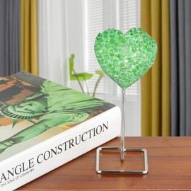 Rockcloud Heart Shape Titanium Coated Crystal Quartz with Metal Stand Display Desk Ornament Healing Reiki Stone Home Office Decoration, Green
