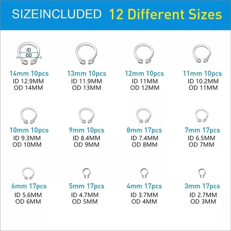 Unbranded 327Pcs Stainless Steel E-Clip Circlip Kit Retaining Ring Assortment