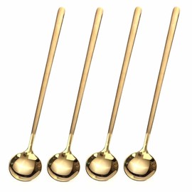 4 PCS 6.7 Inches Coffee/ Tea Spoons Long Handle, Gold, Ice Tea, Espresso Stainless Steel Long Spoons for Stirring