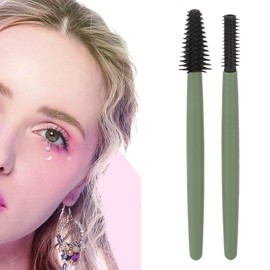 Juego de cepillos para pestañas, 2 modelos diferentes, ligero, compacto, reutilizable, lavable, cepillo de rímel, material de silicona para el hogar (Verde)