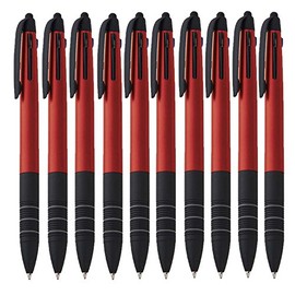 notrash2003® Set of 10 Triple Ballpoint Pens 3 Colours Blue Red and Black and Touch Pen 4-in-1 Writing Instrument (Red)