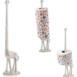 Comfify Giraffe Paper Towel Holder for Kitchen or Decorative Toilet Paper Stand for Bathroom - Unique Antique, Vintage, Whimsical Animal Design Roll Dispenser for Home Decor - Antique White