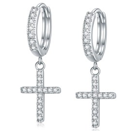 Kreuz Ohrringe Silber 925 Creolen Huggie Hoop Ohrringe für Frauen, Zierlich Kreuz Ohrringe mit glänzenden Zirkon Creolen Silber 925 klein Hypoallergene Jewerly für Mädchen Kind