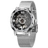 Tiong S1089 Silver Black Mesh Band Men's Casual Mechanical Watch,