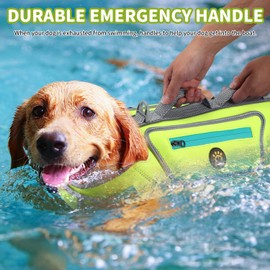 Sheripet Dog Life Vest for Swimming, High Flotation Dog Life Jacket for Large Dogs Good Visibility Reflective Pet Floating Vest, Adjustable Neoprene Dogs Swimsuit with Rescue Handle (Green, L)