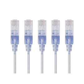 Monoprice SlimRun Cat6A Ethernet Patch Cable - Network Internet Cord - RJ45, Stranded, UTP, Pure Bare Copper Wire, 30AWG, 0.5 Feet, White, 5-Pack