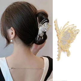 Butterfly Large Hair Claw Clips Luxury Rhinestone Design Hair Clips Metal Gold Claw Clips for Thin/Thick Hair Strong Hold Hair Jaw Clip Bring Wedding Birthday Hair Accessories for Girls Hair Styling