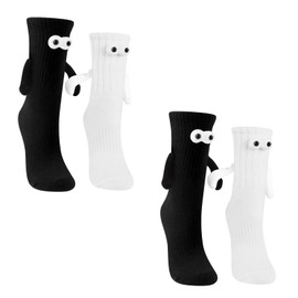 SHAINE 2 Pairs Magnetic Socks, 3d Doll Couple Socks Couple Holding Hands Socks Funny Magnet Socks Cute Mid Tube Friendship Socks Novelty Socks for Women Men