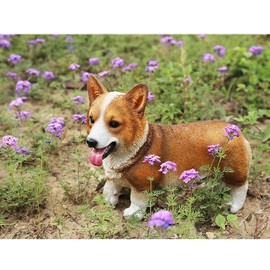 HomDSim Garden Corgi Statue Dog Figurines Indoor/Outdoor Garden Landscaping Sculpture Corgi Sticking Out His Tongue Statues for Patio, Yard or Lawn Flower Pots Balcony Puppy Ornaments