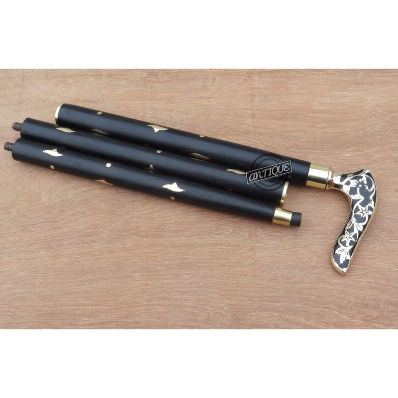Brass Handle Victorian Telescope Foldable Wooden Walking Stick Cane Ideal