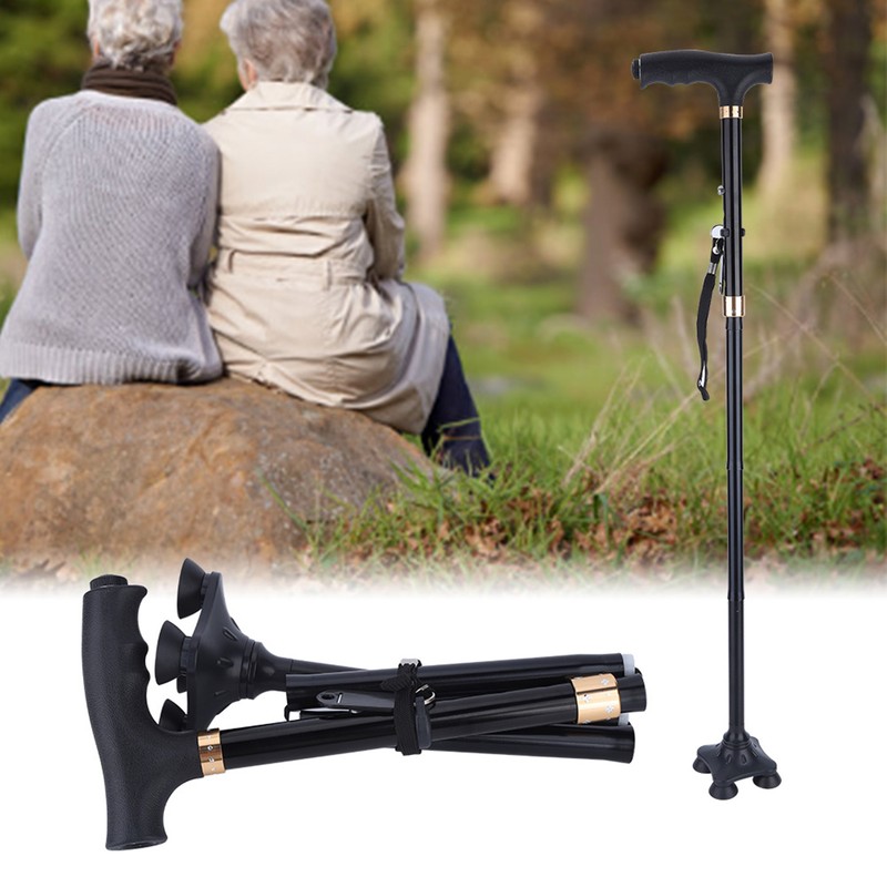 Adjustable Folding Cane Aluminium Alloy Antislip Walking Stick with Lamp