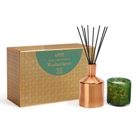 LAFCO New York Woodland Spruce Classic Candle & Diffuser Holiday Gift Set - Reusable Glass Vessels - Made in The USA