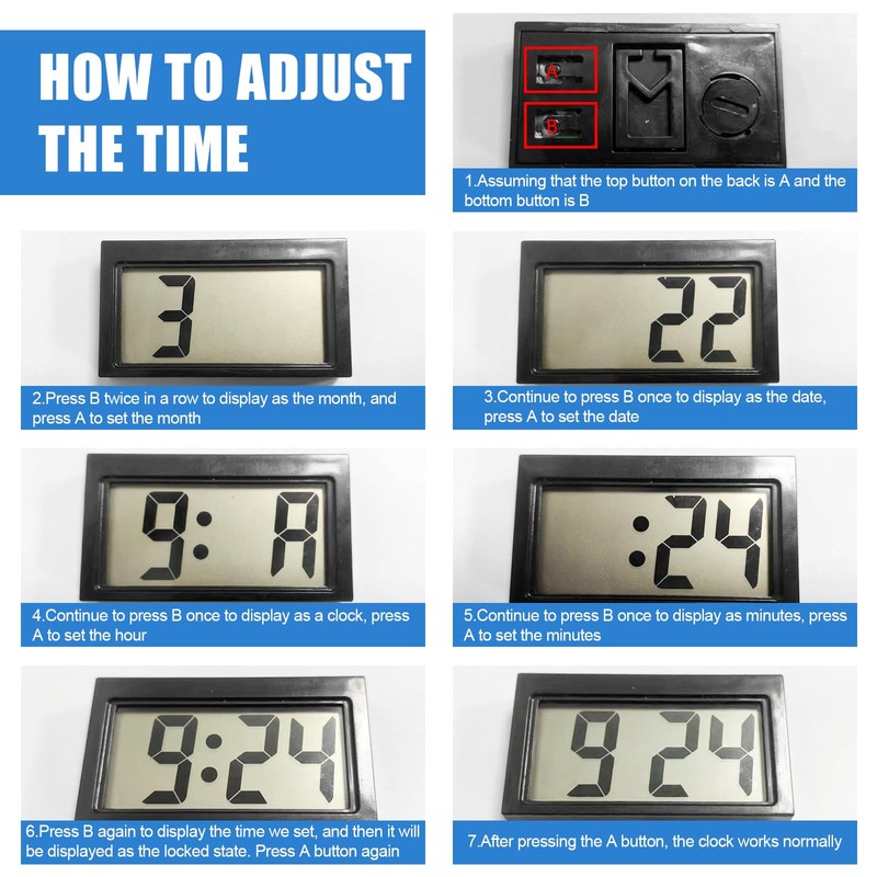 Shudyear 3PCS Small Digital Clock Mini Car Clock Mount Watch