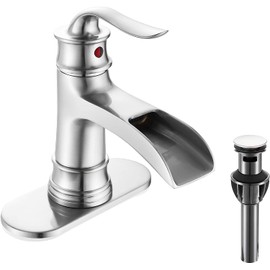 FRANSITON Waterfall Faucet Bathroom Faucet Single Handle One Hole Brushed Nickel Finish Large Spout Lavatory Faucets (Brushed Nickel)