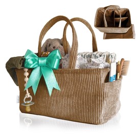 Newborn Essentials - Diaper Caddy Basket, Diaper Caddy For Car, Unisex Baby Gifts, Newborn Travel Basket, Baby Diaper Organizer, Diaper Basket (Teddy Bear Brown)