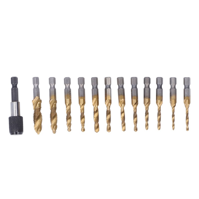 13Pcs/Set Combination Drill Tap High Speed Steel Titanium Plated Hex