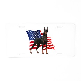 CafePress American Flag Doberman Aluminum License Plate, Front License Plate, Vanity Tag