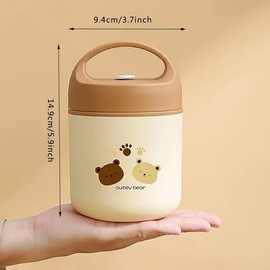 AIMALL 460ml Portable Insulated Lunch Box with Handle and Wheat Spoon, Stainless Steel Heat Preservation Soup Container for Office and Travel