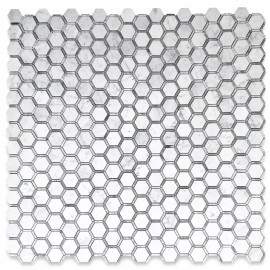 Stone Center Online C327XP 2" Hexagon Carrara White Marble w/ Bardiglio Gray Strip Tile Polished