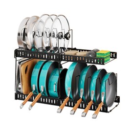 RoleDes Expandable Pots and Pans Organizer Under Cabinet, Adjustable Divider Pot Lid Holder for Kitchen Organization and Storage, Pan Lid Rack Organizer Inside Cabinet for Cookware, Bakeware