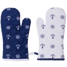 Set of 2 Pot Holders, Oven Gloves, Heat-Resistant, Washable, for Cooking, Baking (18 x 32 cm, Modern Maritime)